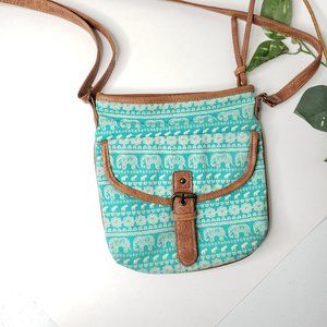 Teal Elephant Cross Body Faux Leather Bag